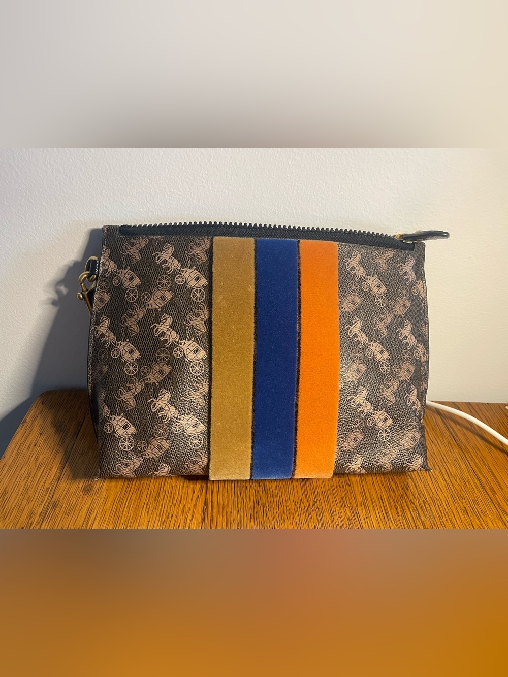 Coach Signature Wristlet with Blue, Tan & Orange Stripes